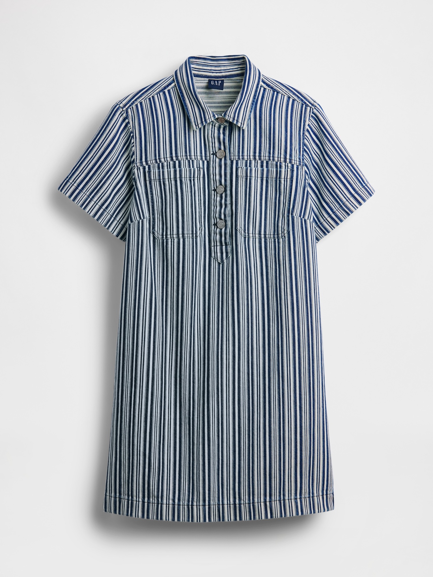 Женское платье Gap Denim Stripe Popover Mini, цвет: Синий полосатый — фото 5