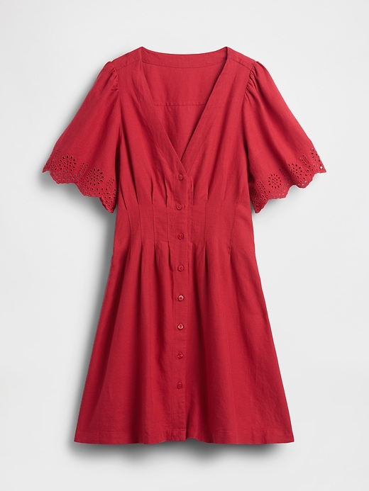 Image number 5 showing, Linen-Blend Cinched Mini Shirtdress