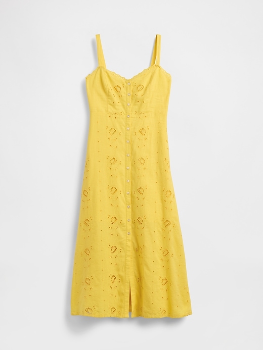 Image number 5 showing, Linen-Blend Embroidered Button-Front Cami Maxi Dress
