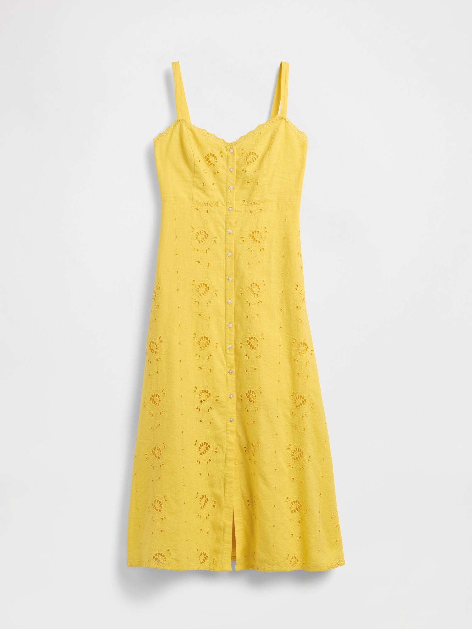 Женское платье Gap Linen-Blend Embroidered Cami Maxi, цвет: Жёлтый — фото 5