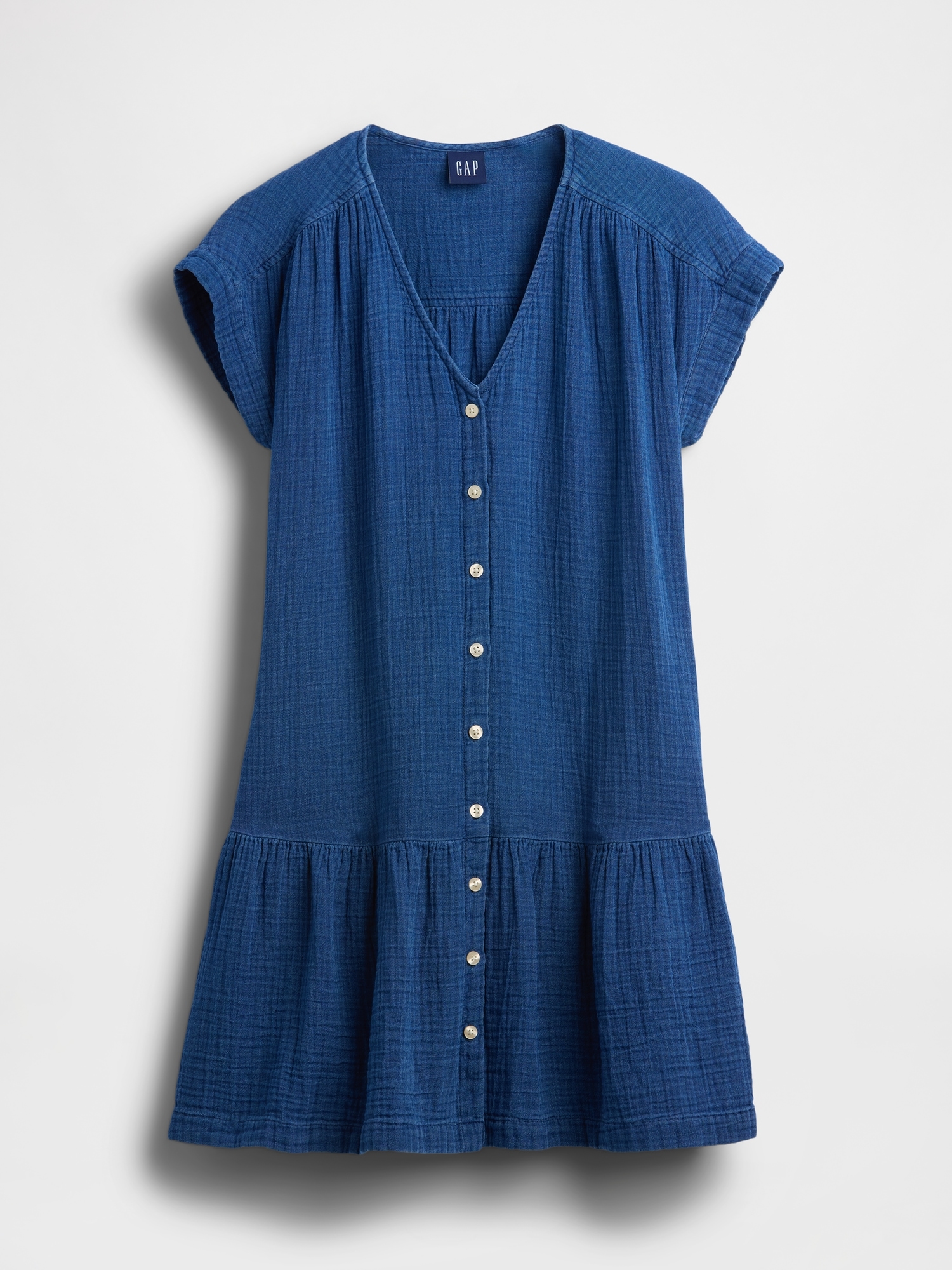 Cotton Gauze Denim Drop-Waist Mini Shirtdress
