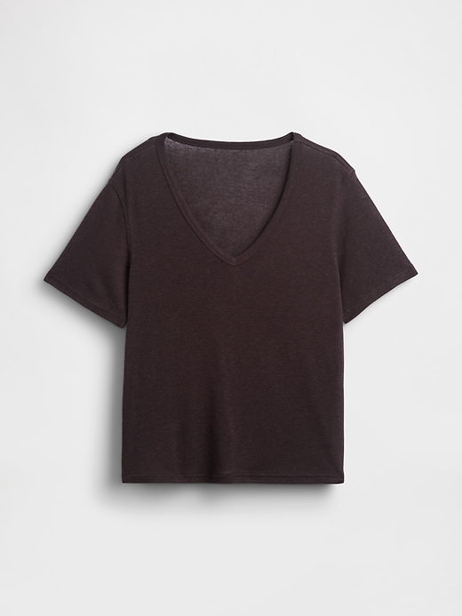 Image number 4 showing, Linen-Blend Relaxed V-Neck T-Shirt