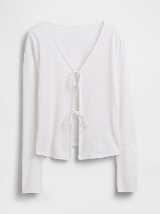 Image number 5 showing, Linen-Blend Tie-Front Cardigan