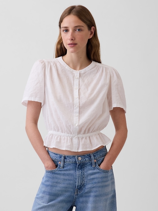 Image number 1 showing, Button-Front Crop Peplum Top