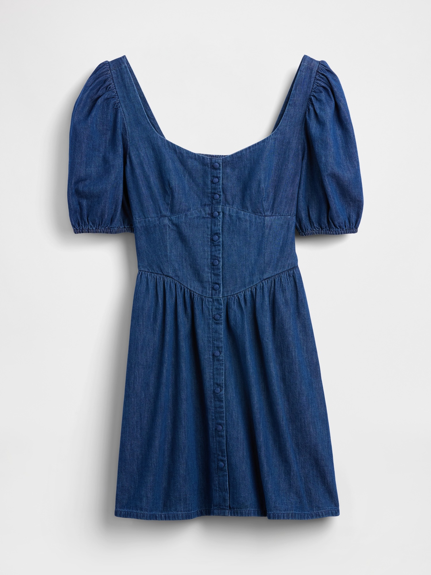 Женское платье Gap Denim Puff-Sleeve Sweetheart Mini, цвет: Средняя варка — фото 4