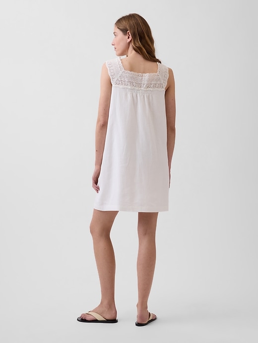Image number 2 showing, Linen-Blend Crochet Yoke Mini Dress