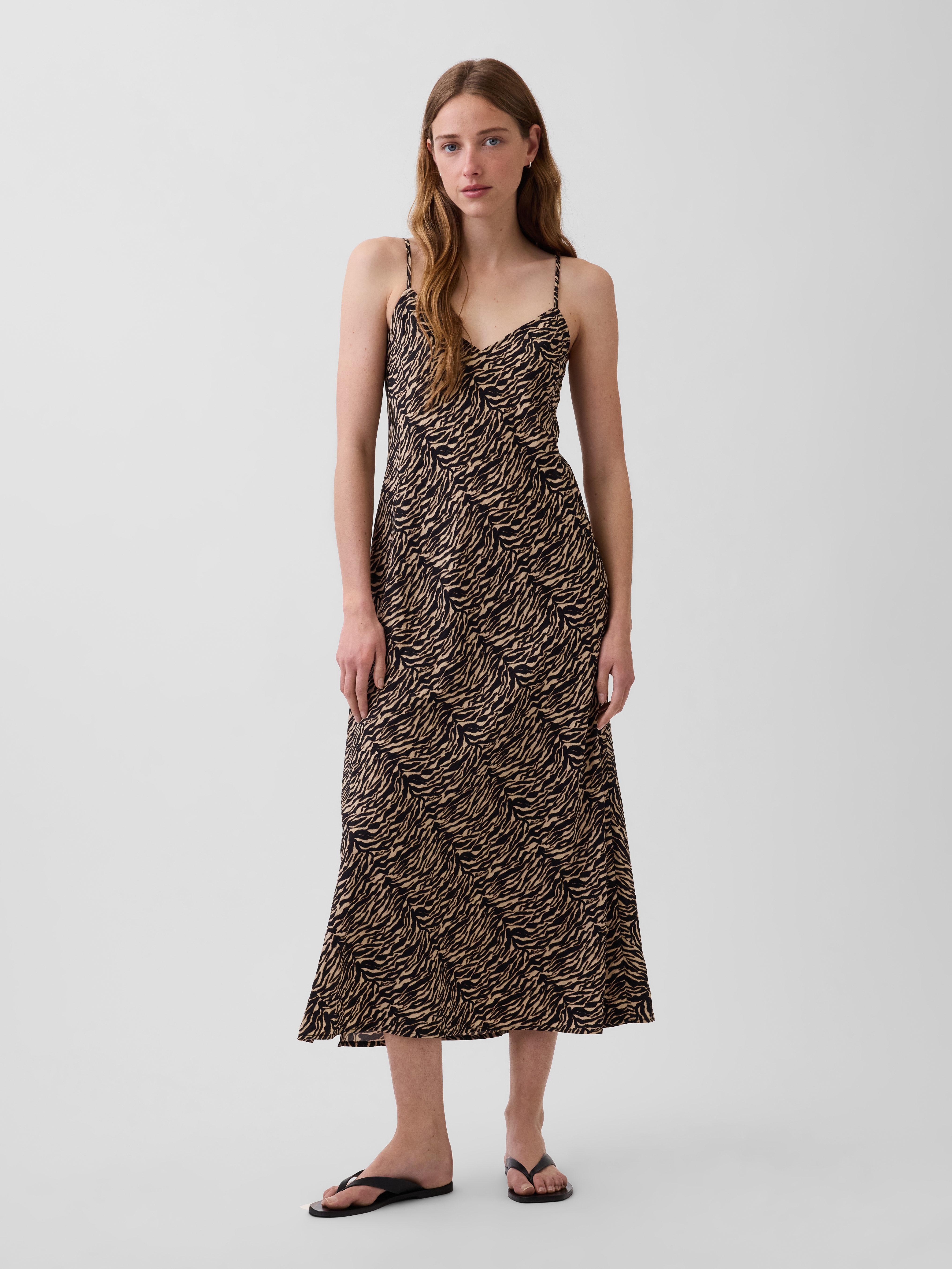 Zebra Print Midi Slip Dress