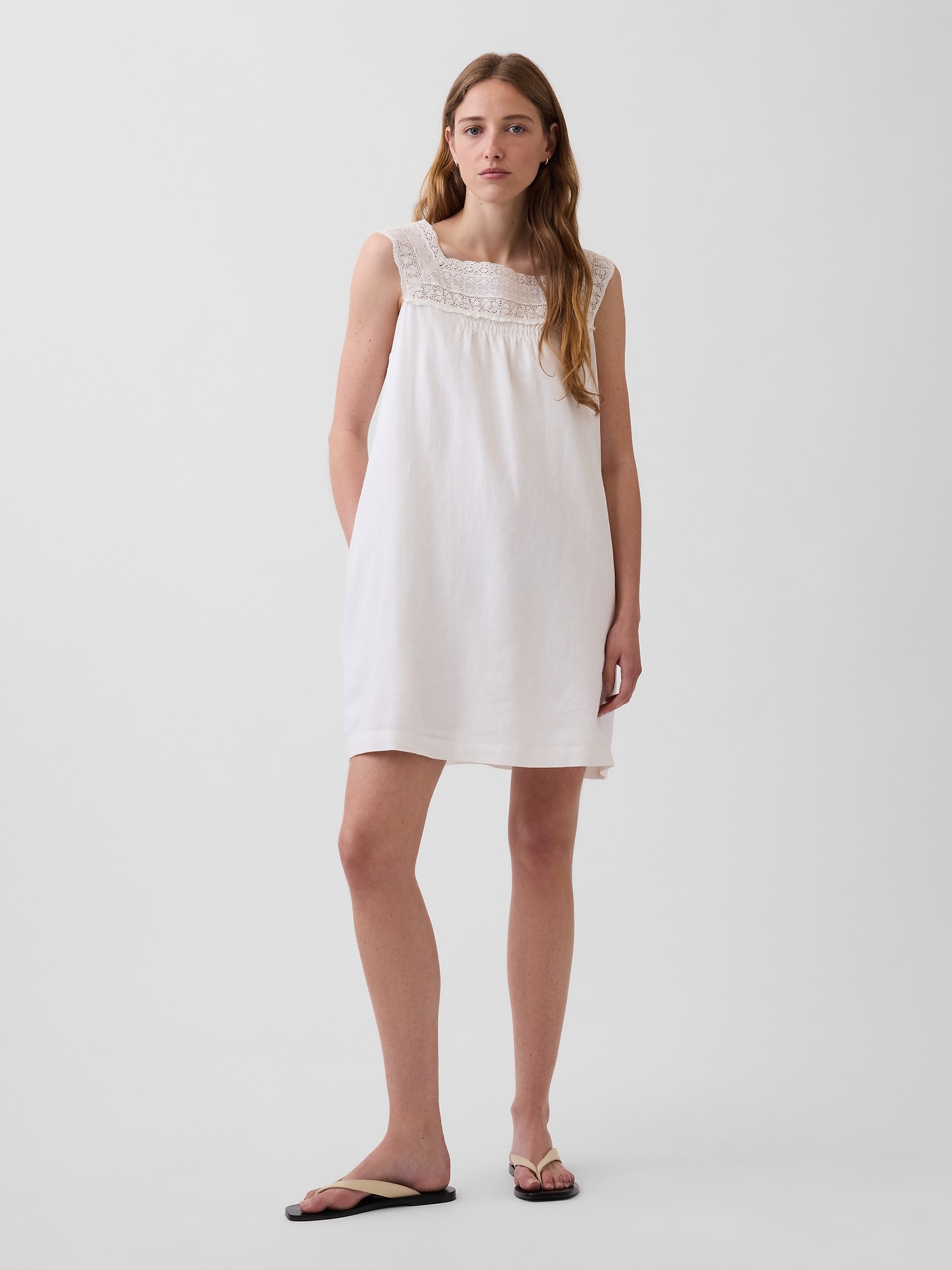 Gap Linen-Blend Crochet Yoke Mini Dress