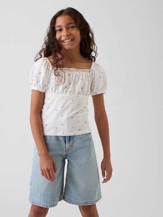 Image number 1 showing, Kids Lace-Trim Puff-Sleeve Top