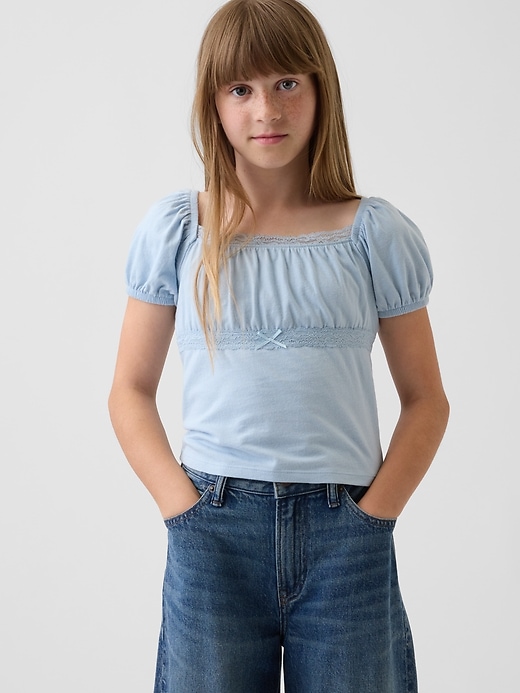 Image number 1 showing, Kids Lace-Trim Puff-Sleeve Top