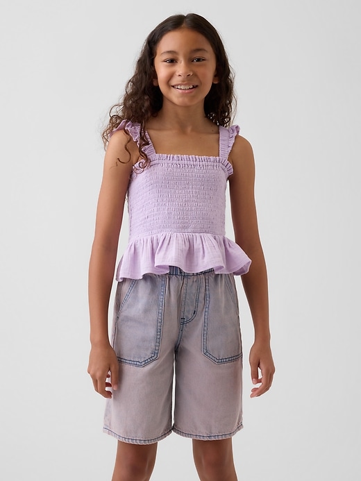 Image number 1 showing, Kids Cotton Gauze Smocked Peplum Top
