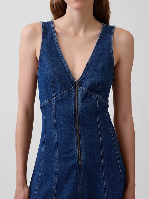Image number 4 showing, Denim Seamed Zip-Front Midi Dress
