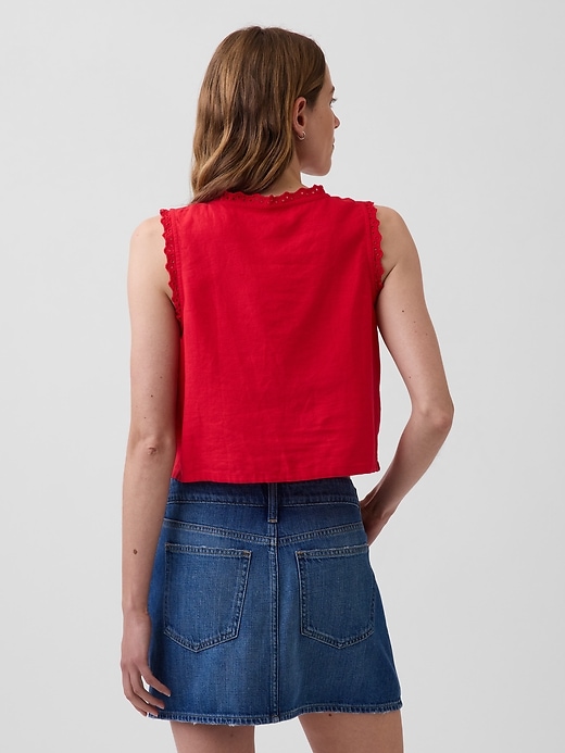 Image number 3 showing, Linen-Blend Embroidered Crop Shell Tank Top