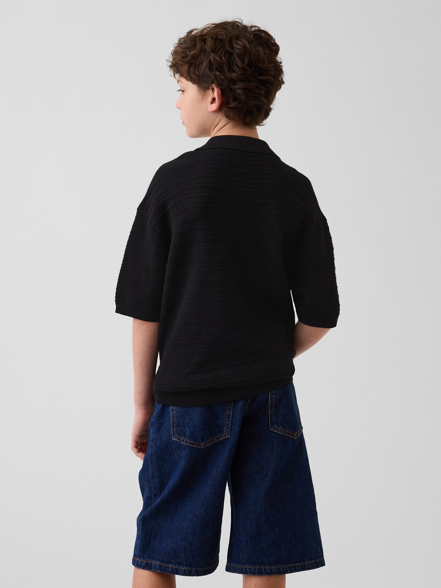 Детский свитер Gap 100% Cotton Relaxed Polo Sweater Shirt, цвет: Чёрный — фото 3