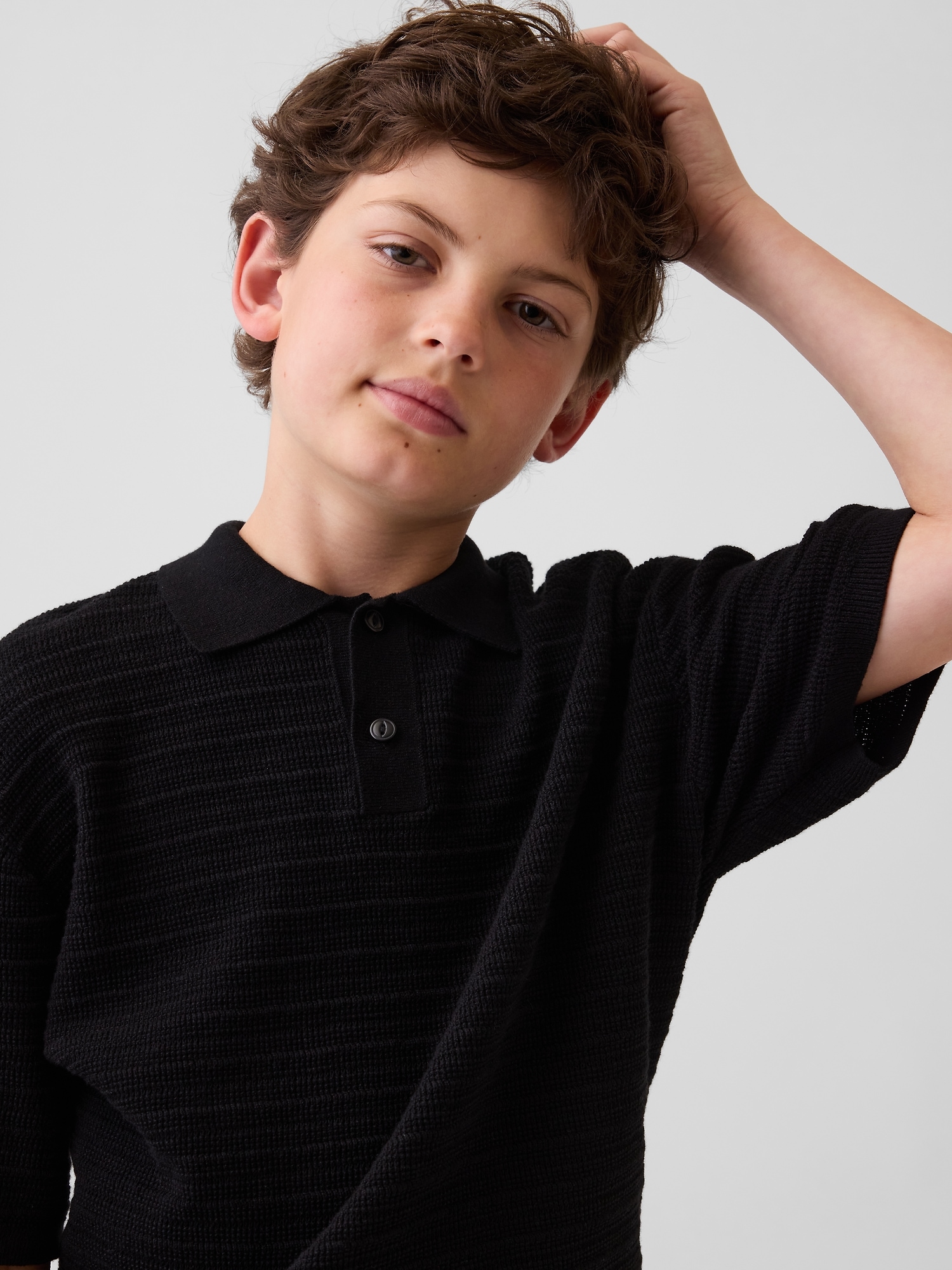 Детский свитер Gap 100% Cotton Relaxed Polo Sweater Shirt, цвет: Чёрный — фото 4