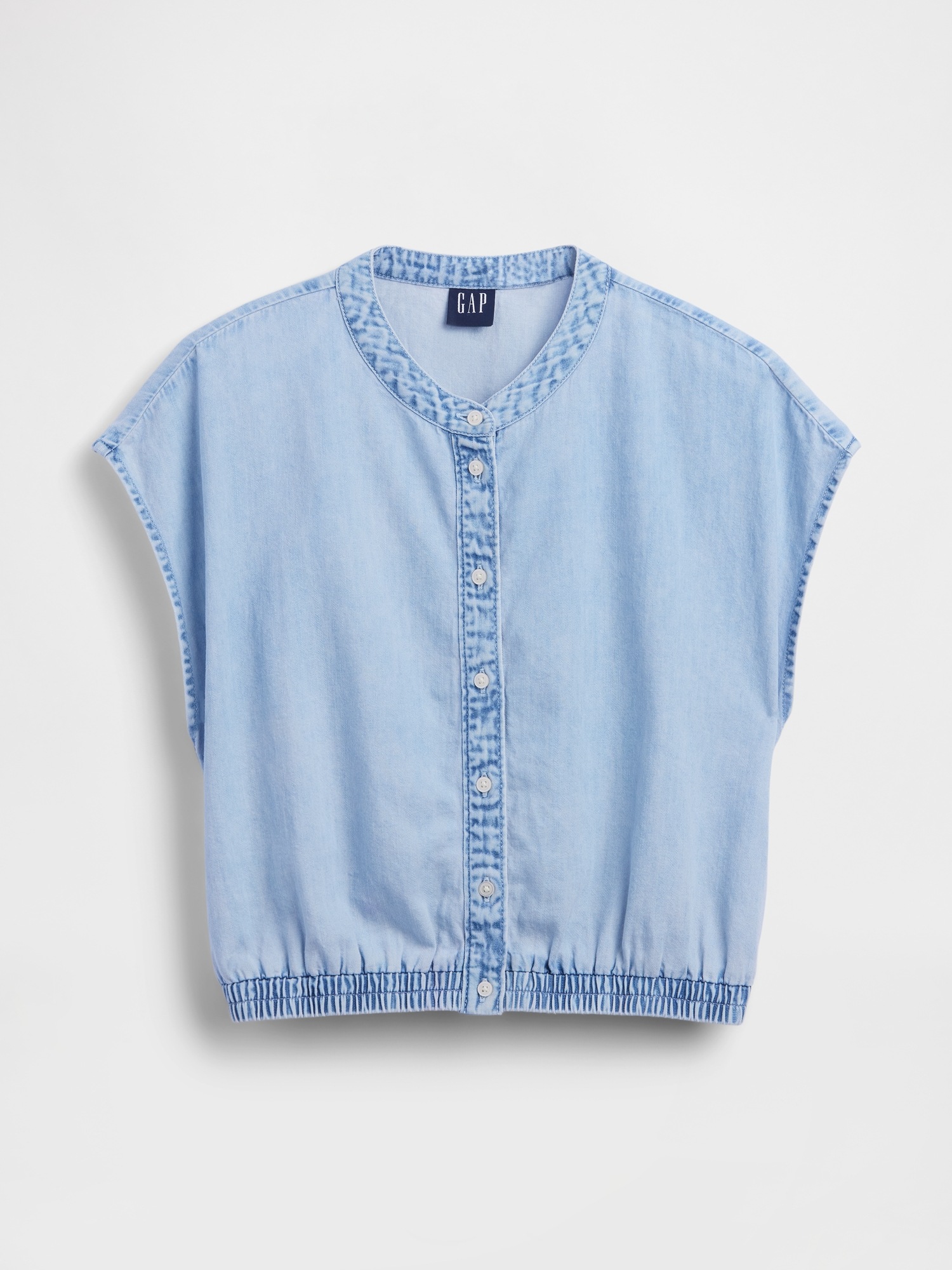 Женский топ Gap Denim Cap-Sleeve Crop Button-Front Top, цвет: Средняя варка — фото 5