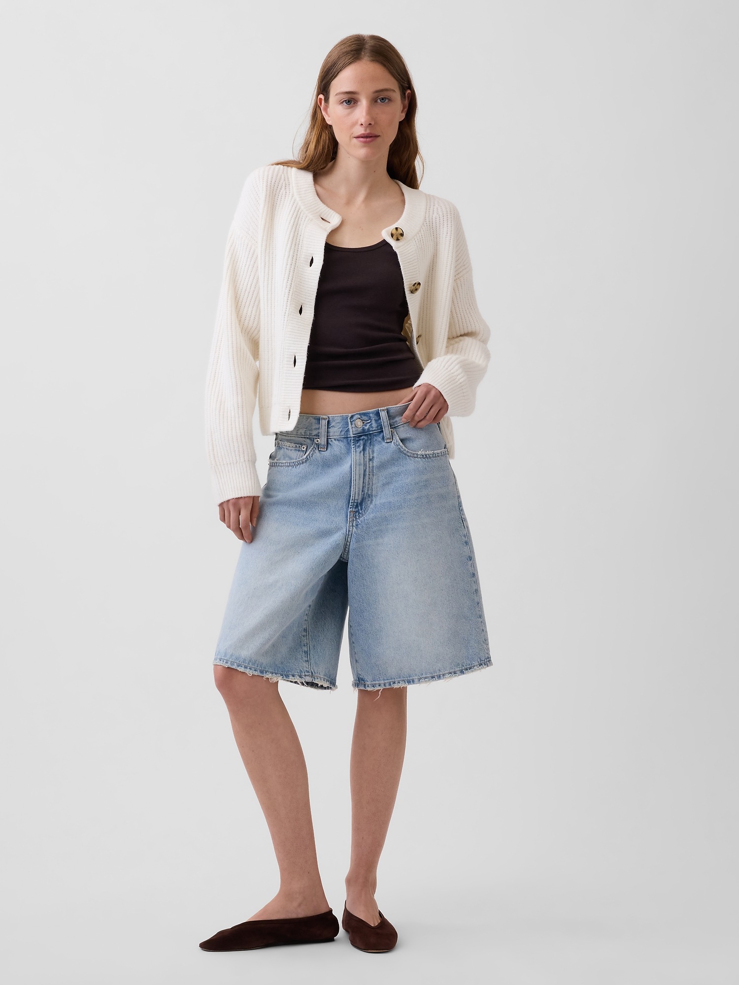 Женский кардиган Gap CashSoft Oversized Shaker-Stitch, цвет: Слоновая кость бежевый — фото 2