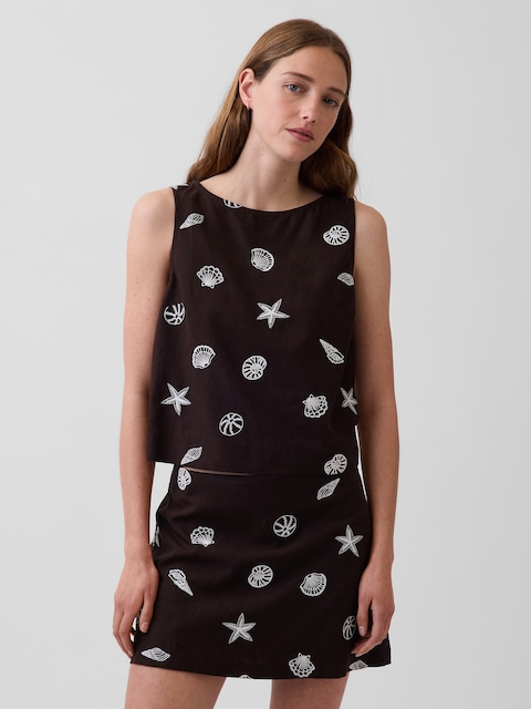 Linen-Blend Crop Shell Tank Top