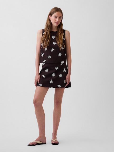 Linen-Blend Mini Skort