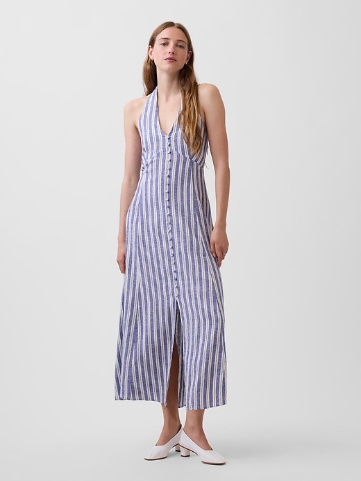 Image number 1 showing, Linen-Blend Halter Maxi Dress