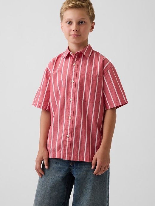 Image number 1 showing, Kids Organic Cotton Poplin Relaxed Stripe Shirt