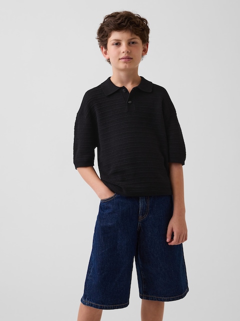 Kids 100% Cotton Relaxed Polo Sweater Shirt