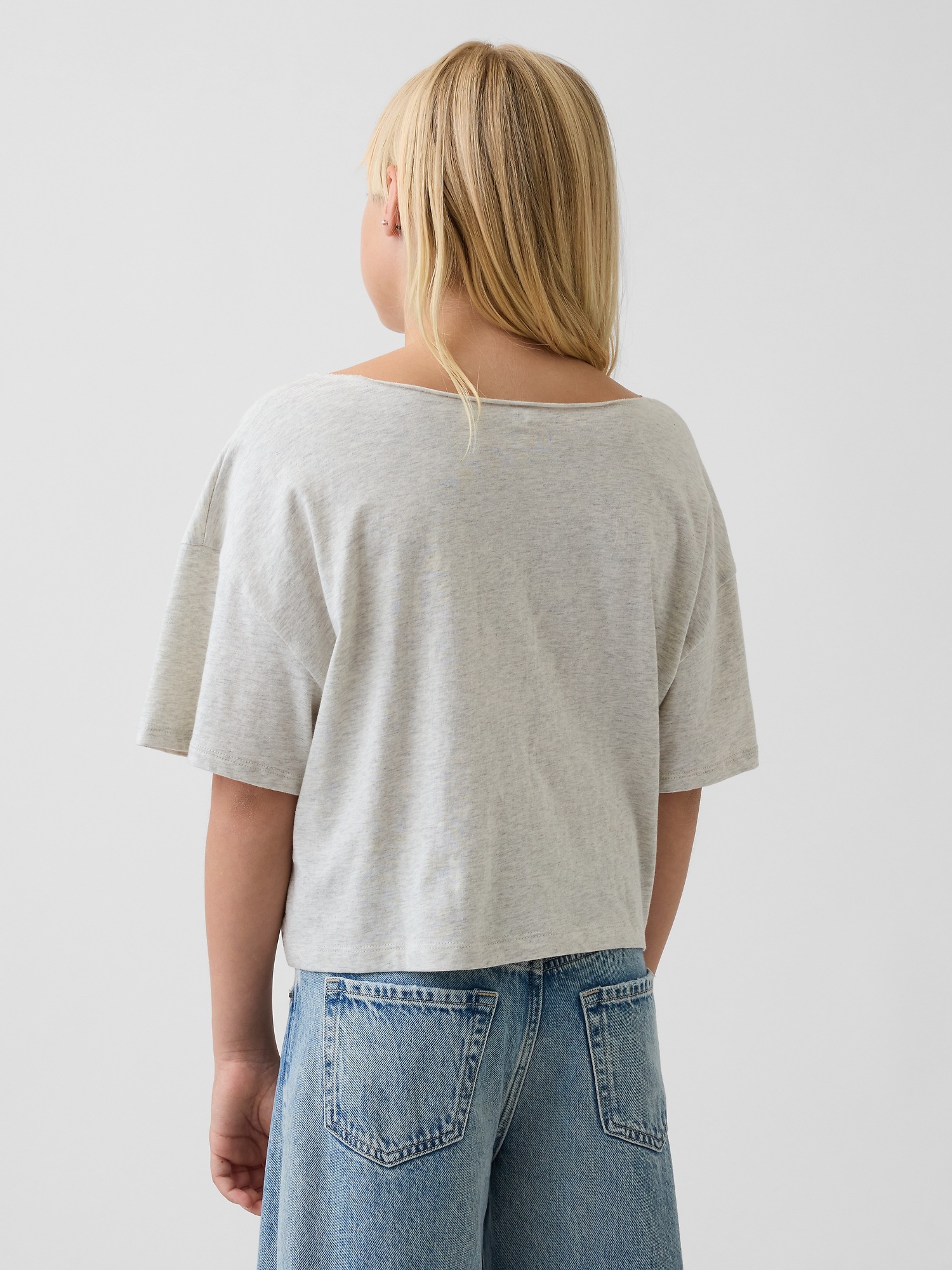 Детская футболка Gap Oversized Wide-Neck, цвет: Светлый серый меланжевый — фото 3