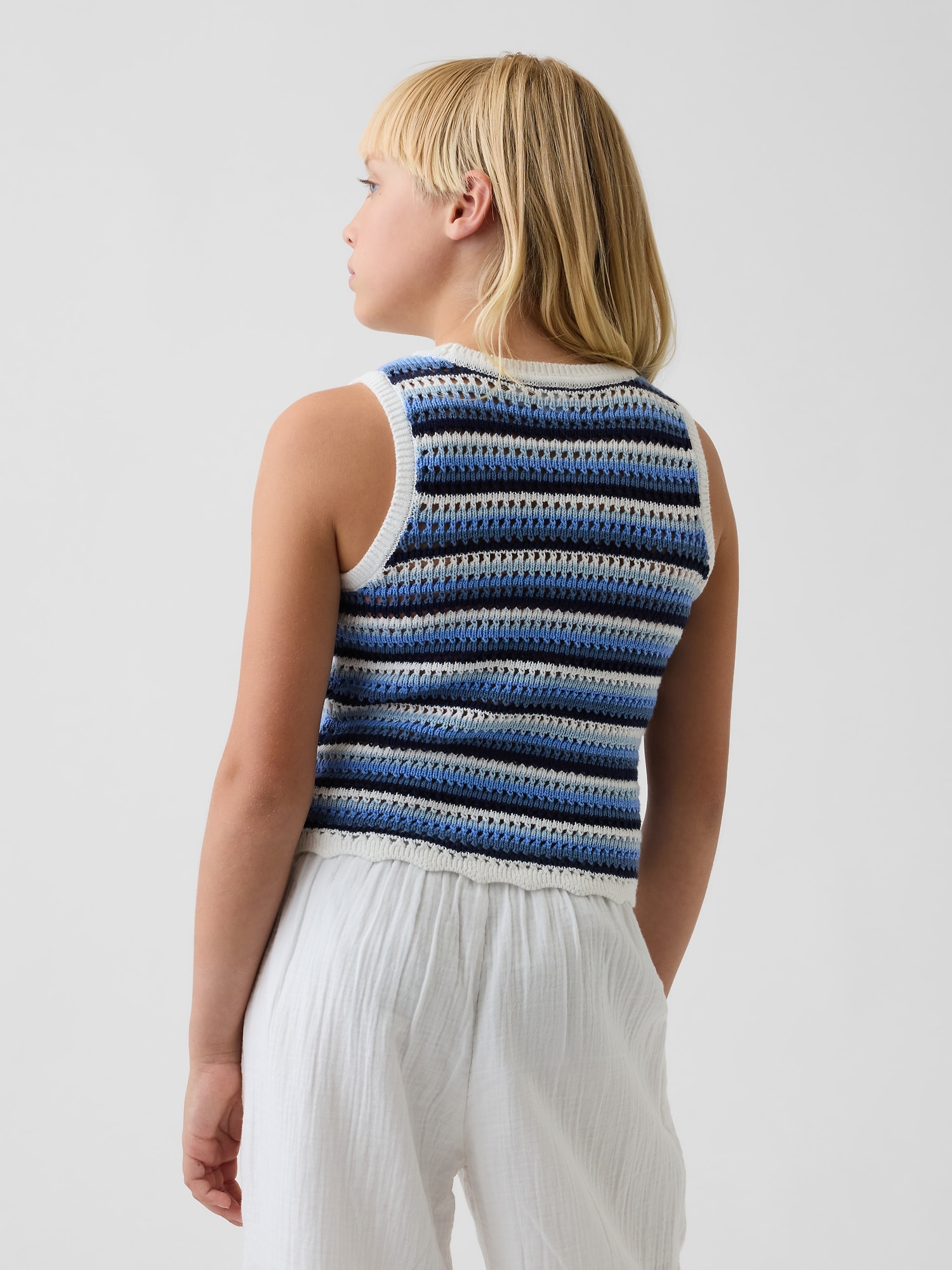 Детский топ Gap 100% Cotton Crochet Stripe Tank Top, цвет: Синий полосатый — фото 3