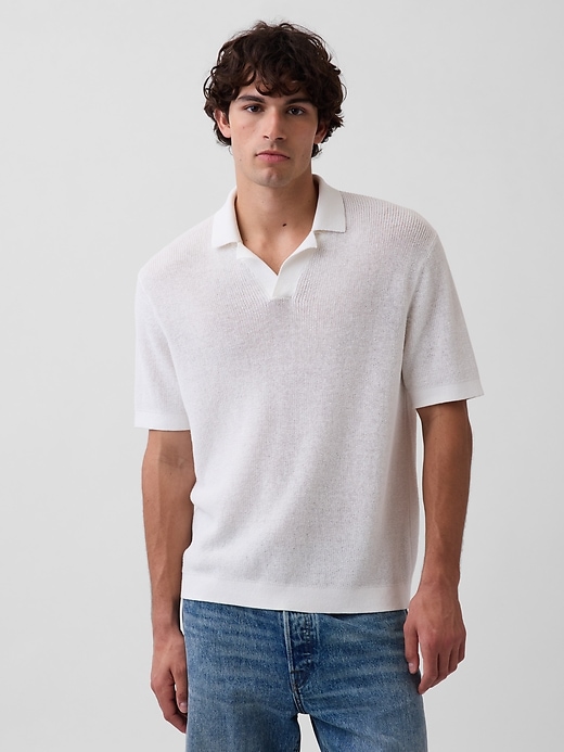 Image number 1 showing, Linen-Blend Camp Polo Sweater Shirt