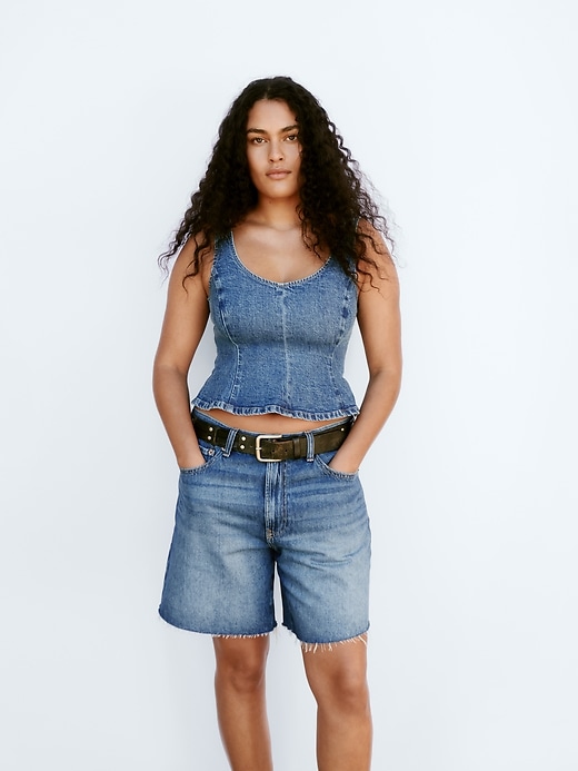 Image number 7 showing, Mid Rise Loose Denim Bermuda Shorts