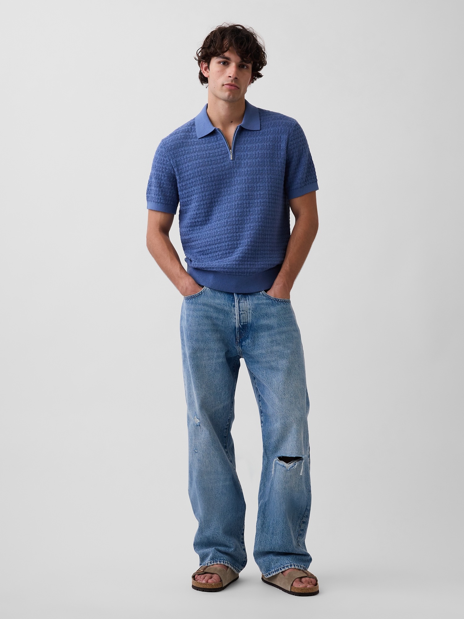 Мужские свитеры Gap Textured Zip Polo Sweater Shirt — фото 2