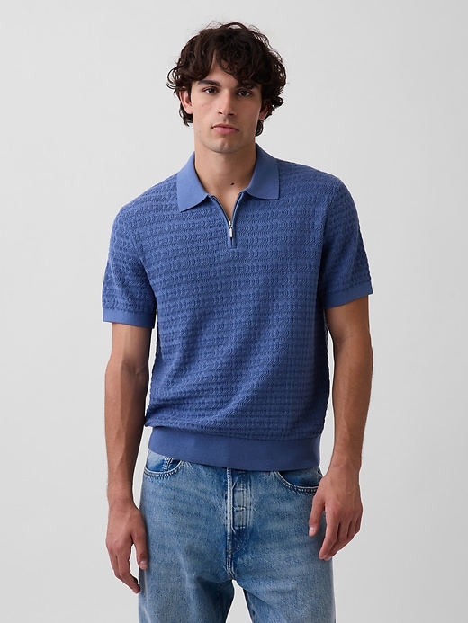 Image number 1 showing, Textured Zip Polo Sweater Shirt