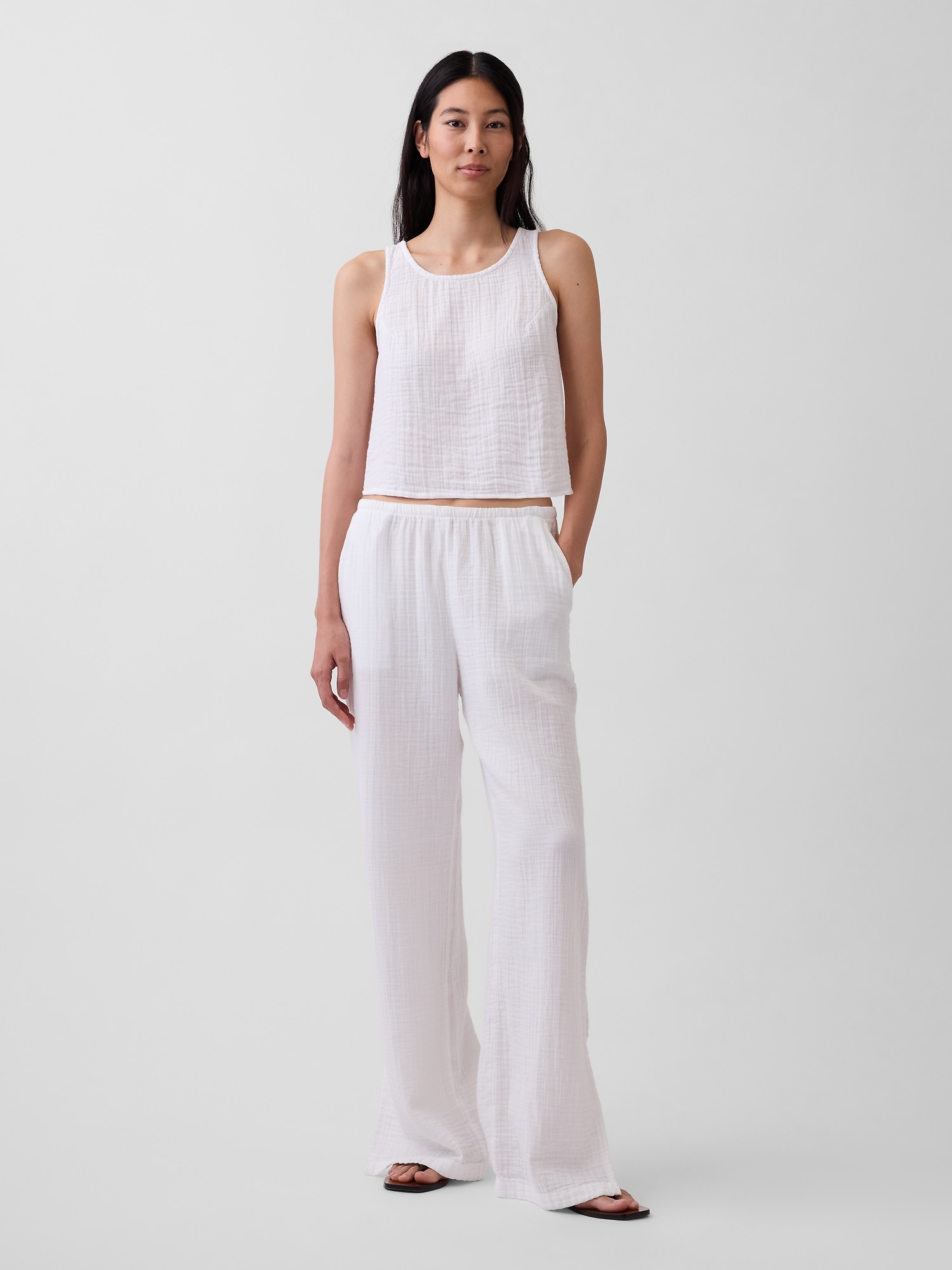 Cotton Gauze Easy Split-Hem Pants