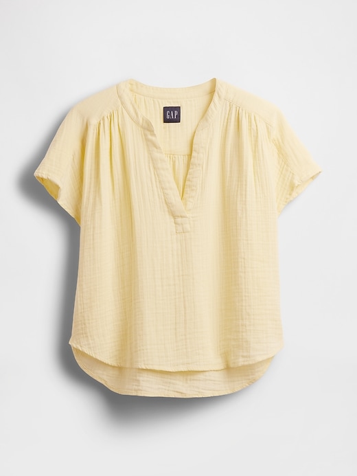 Image number 5 showing, Cotton Gauze Oversized Split-Neck Top