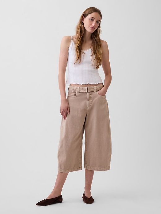 Image number 1 showing, Mid Rise Belted Culotte Barrel Pants