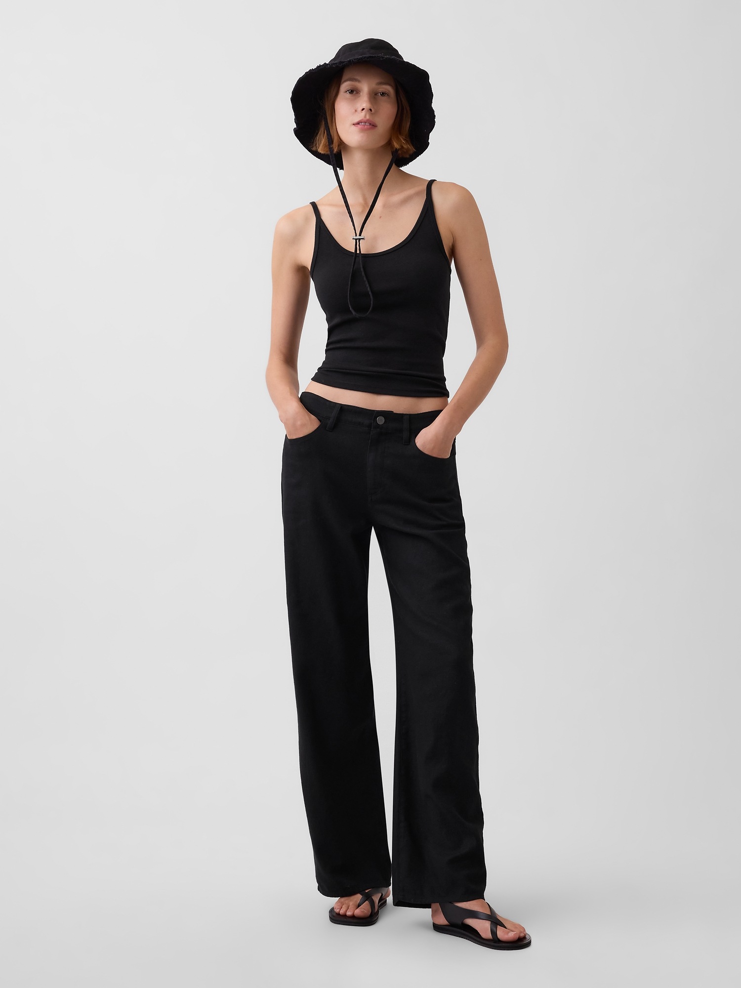 Женские брюки Gap Linen-Cotton Wide-Leg, цвет: Чёрный — фото 6