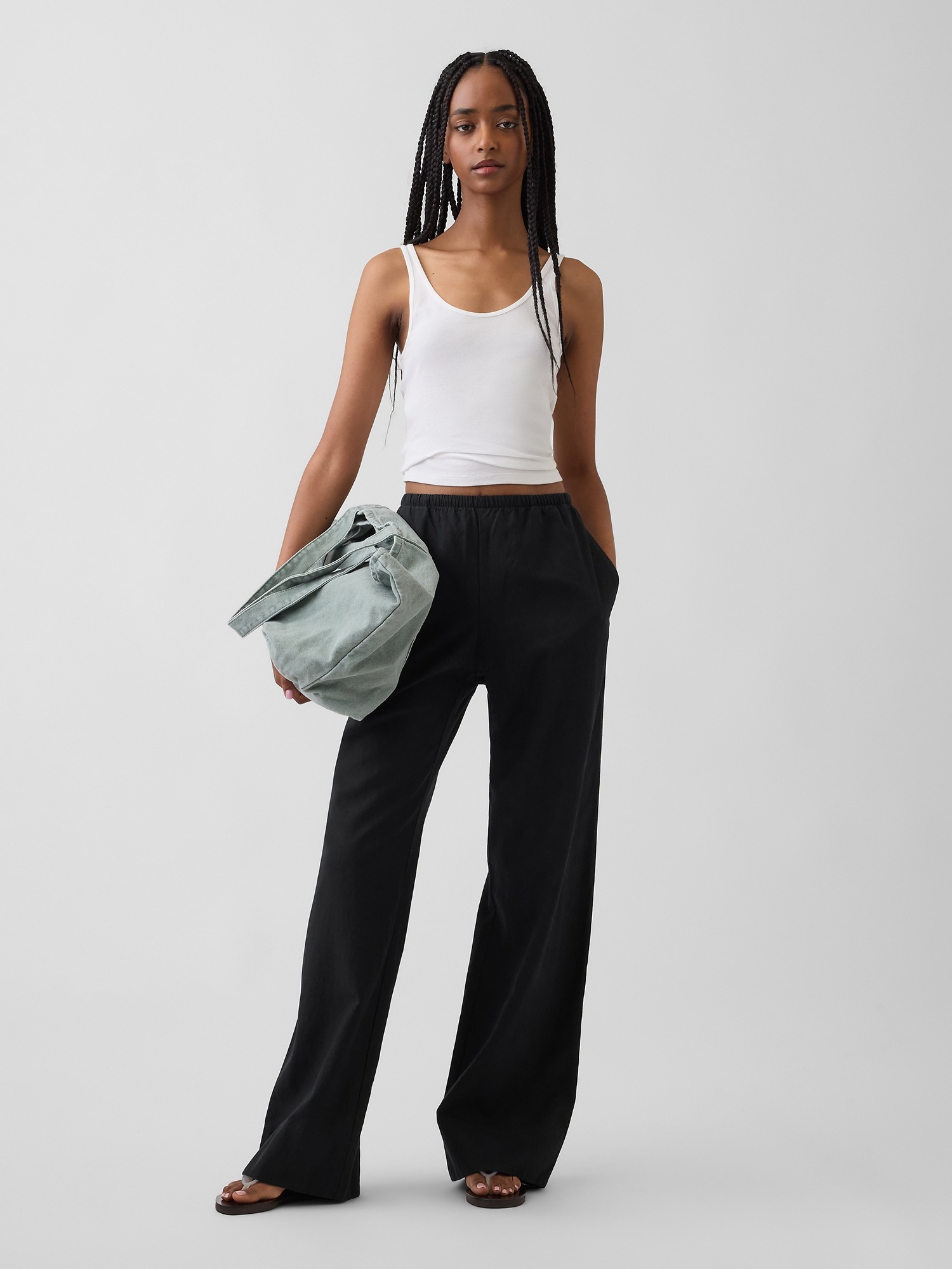 Женские брюки Gap Linen-Blend Easy Wide-Leg, цвет: Чёрный — фото 6