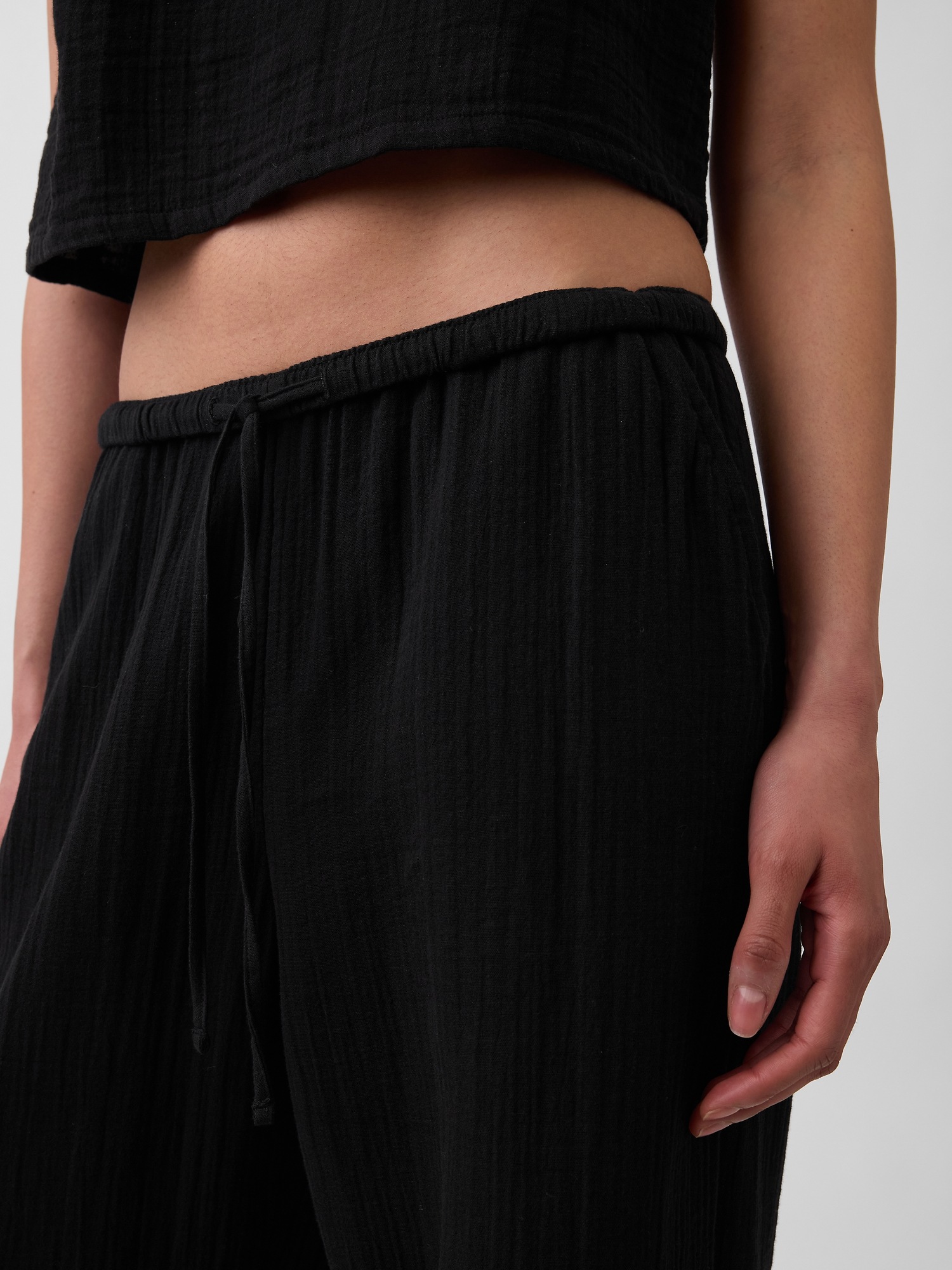 Женские брюки Gap Cotton Gauze Easy Split-Hem, цвет: Чёрный — фото 4