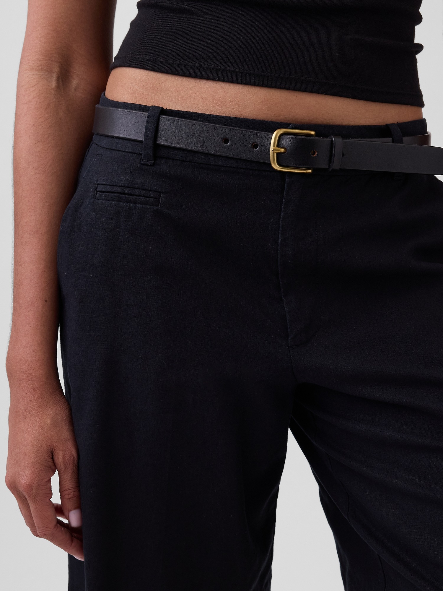 Женские шорты Gap 9" Low Rise Linen-Blend Trouser, цвет: Чёрный — фото 5