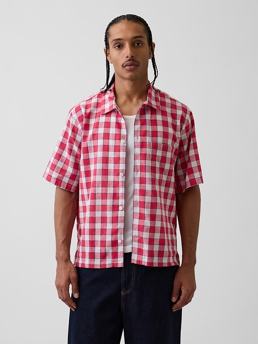 Image number 1 showing, Linen-Cotton Relaxed Straight-Hem Shirt