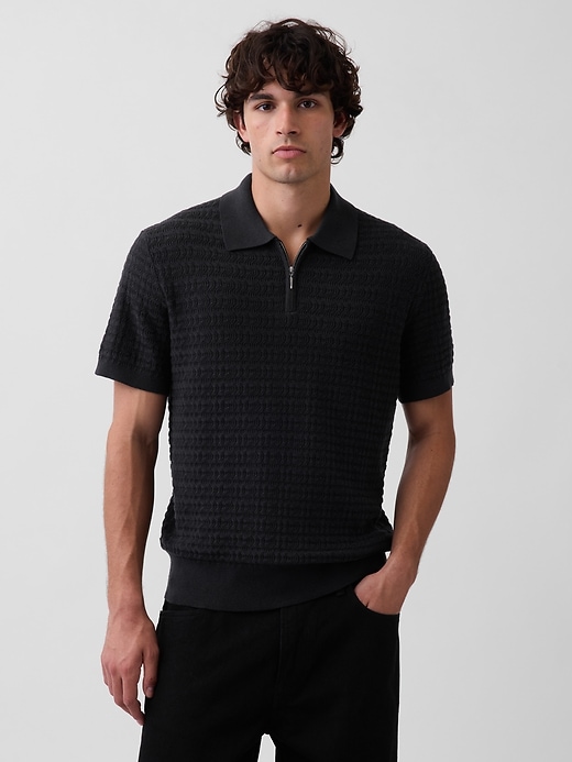 Image number 1 showing, Textured Zip Polo Sweater Shirt