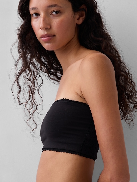Image number 3 showing, Organic Stretch Cotton Lace-Trim Bandeau Bralette