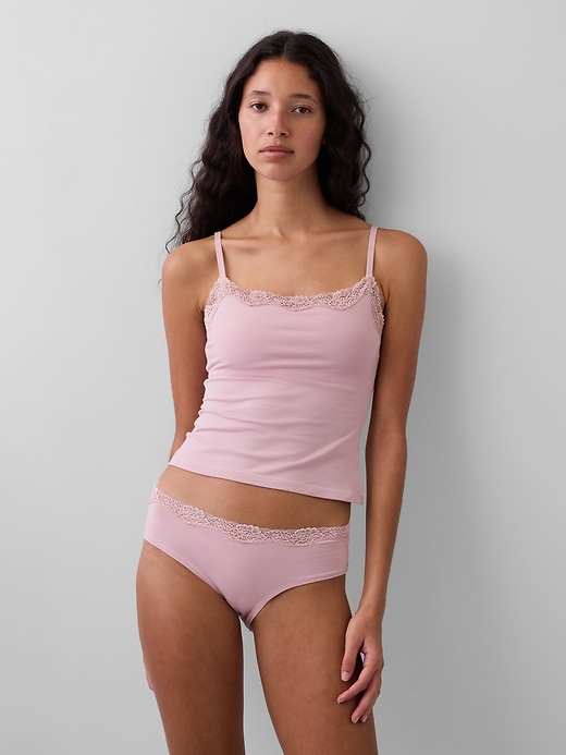Image number 1 showing, Organic Stretch Cotton Lace-Trim Cami