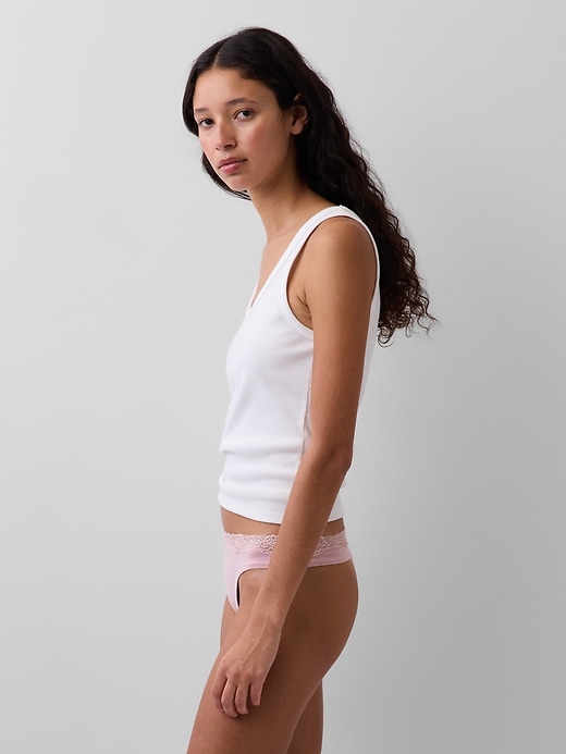 Image number 2 showing, Organic Stretch Cotton Lace-Trim Thong