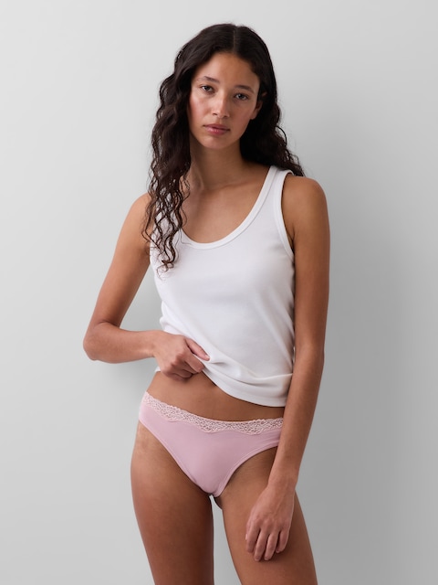 Organic Stretch Cotton Lace-Trim Thong