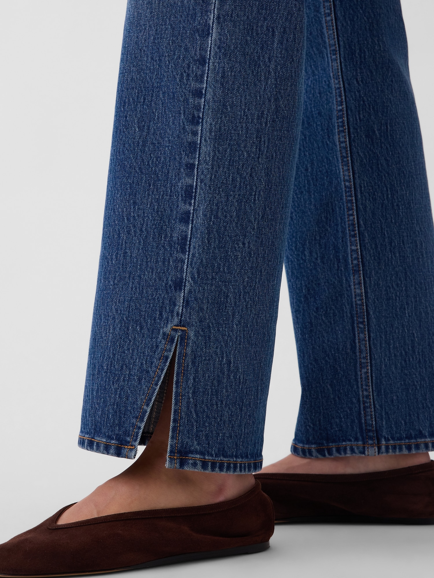 Mid Rise Split-Hem Straight Jeans