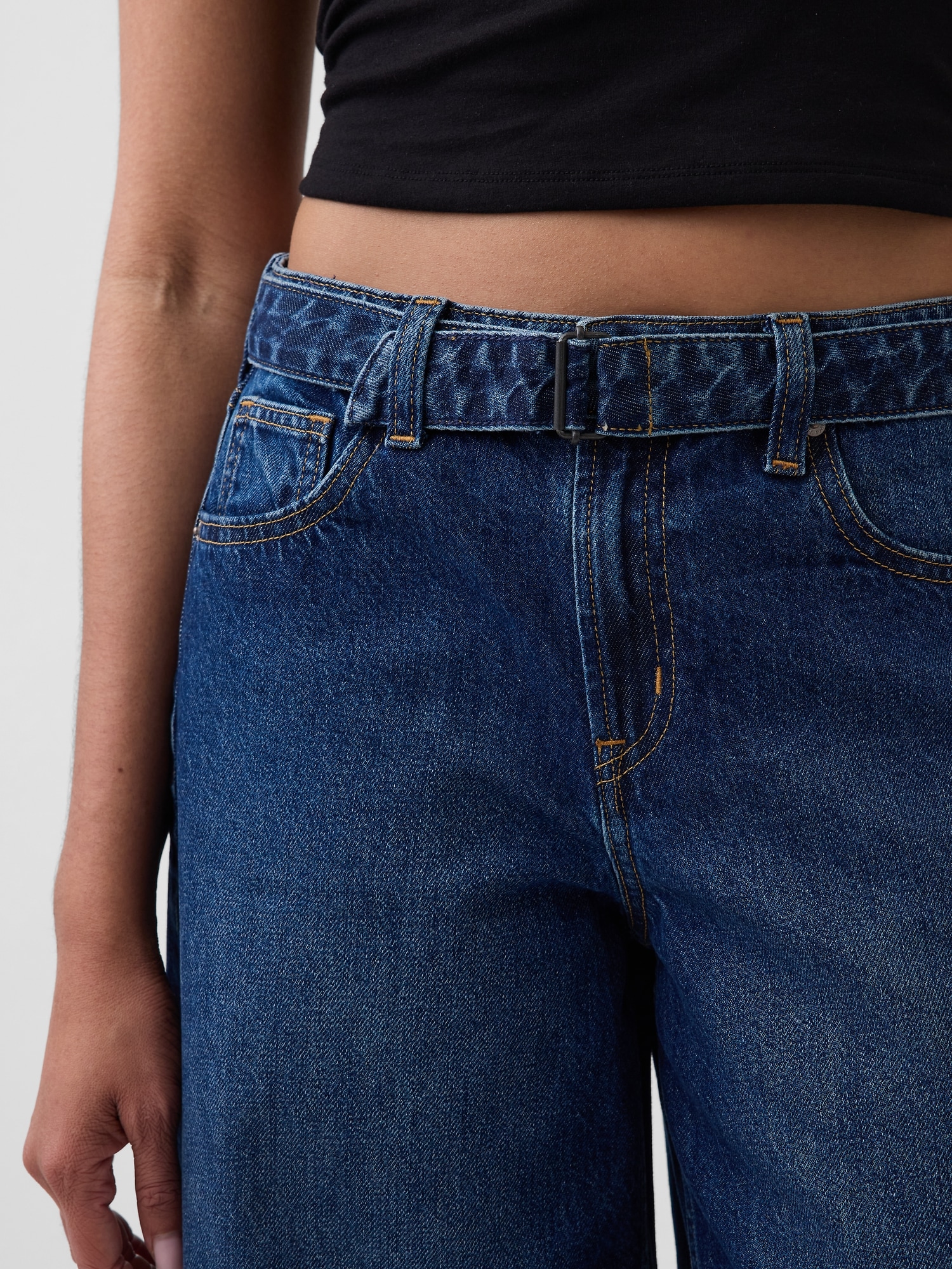 High Rise Belted Culotte Barrel Jeans