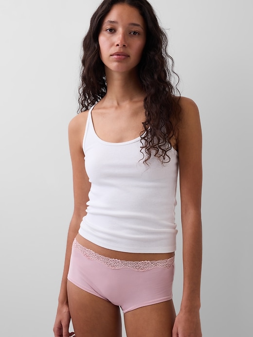 Image number 1 showing, Organic Stretch Cotton Lace-Trim Shorty
