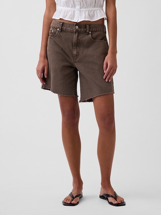 Image number 2 showing, 8" Mid Rise Loose Denim Bermuda Shorts