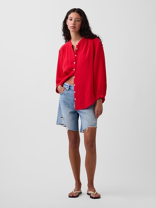 Image number 2 showing, Cotton Gauze Oversized Collarless Shirt